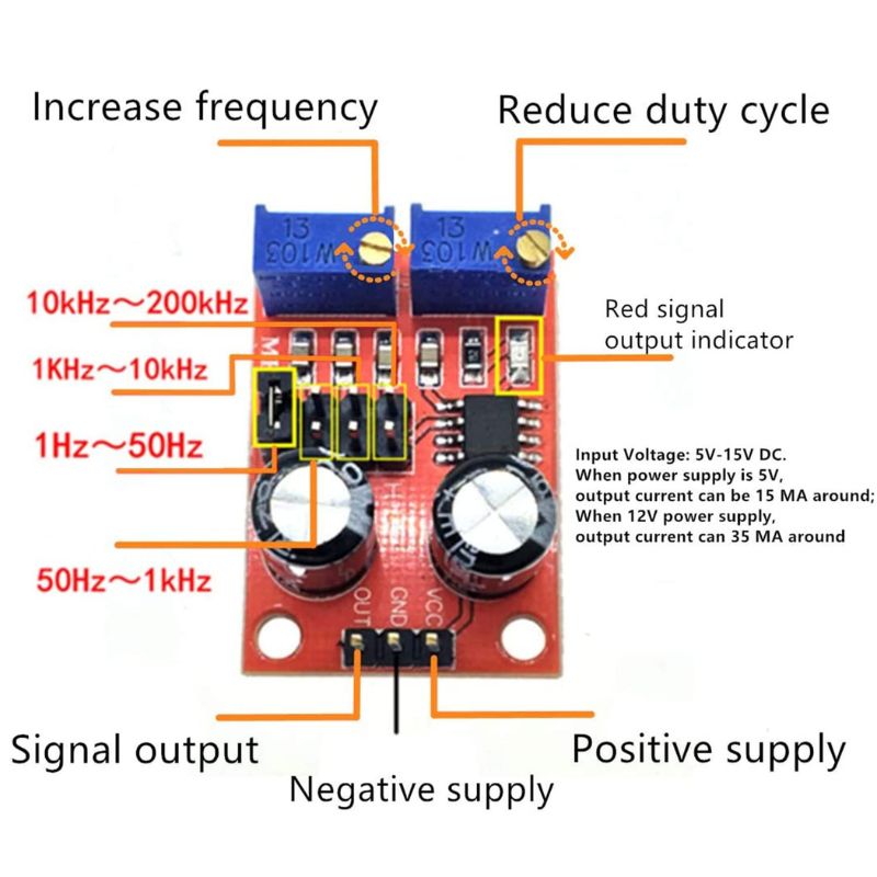 NE555 PULSE GENERATOR 1HZ-200KHZ WITH FREQ & DUTY CYCLE ADJUST