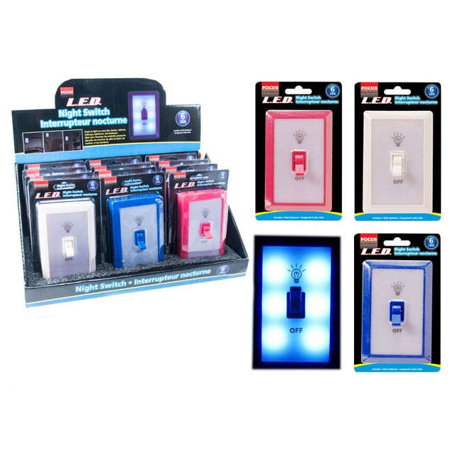 NIGHT LIGHT SWITCH W/6 LED INCLUDES 3 AAA ASSORTED COLORS