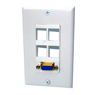 WALL PLATE VGA FEMALE 4POS INSERT PORT WHITE DECORA