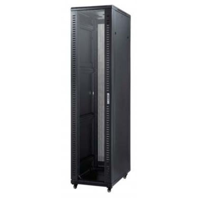 RACK CABINET 42U FOR NETWORK A/V W/GLASS DOOR SHELF FAN WHEEL BLK