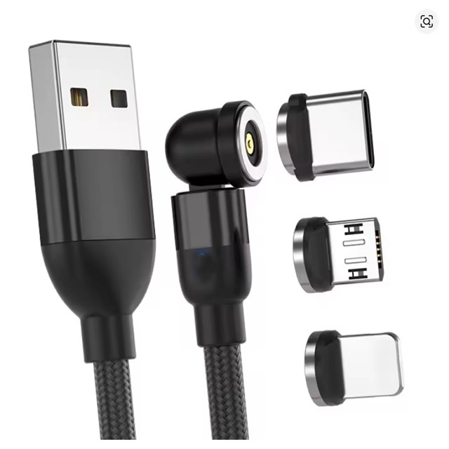 USB CABLE A MALE TO C/LIGTNING MICRO-B MAGNETIC TIPS 6FT