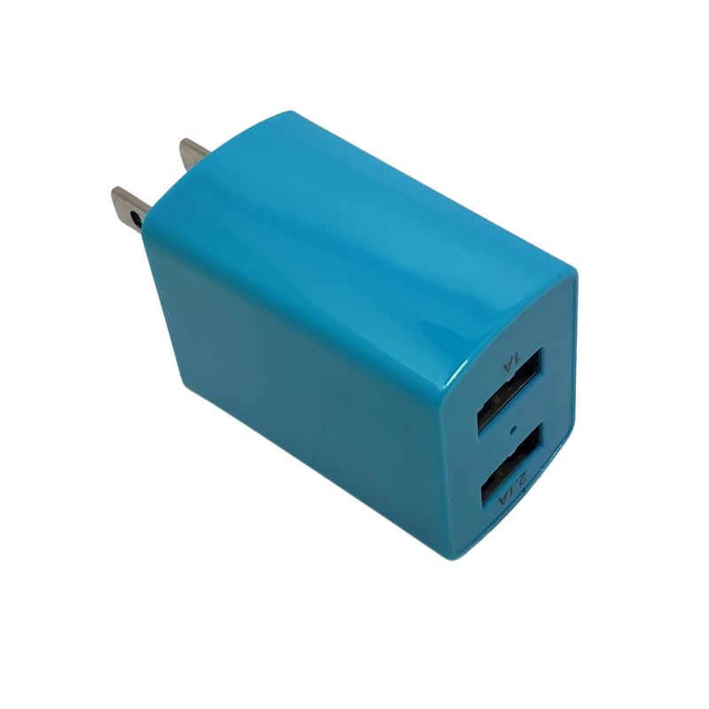USB WALL CHARGER DUAL 5VDC@2.1A 5VDC@1A TEAL