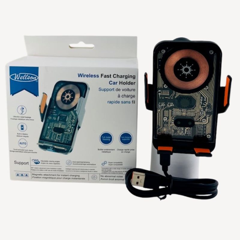 CELL PHONE CAR HOLDER WITH INFRA RED SENSING WIRELESS CHARGER