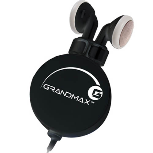 EARPHONE 32R 3.5MM RETRACTABLE 5FT W/SILICONE EAR ADAPTER BLK
