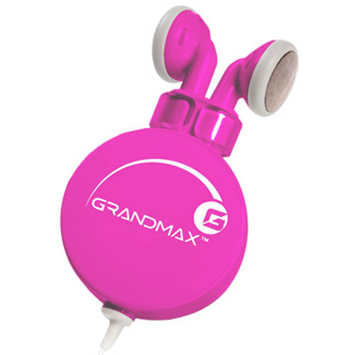 EARPHONE 32R 3.5MM RETRACTABLE 5FT W/SILICONE EAR ADAPTER PINK