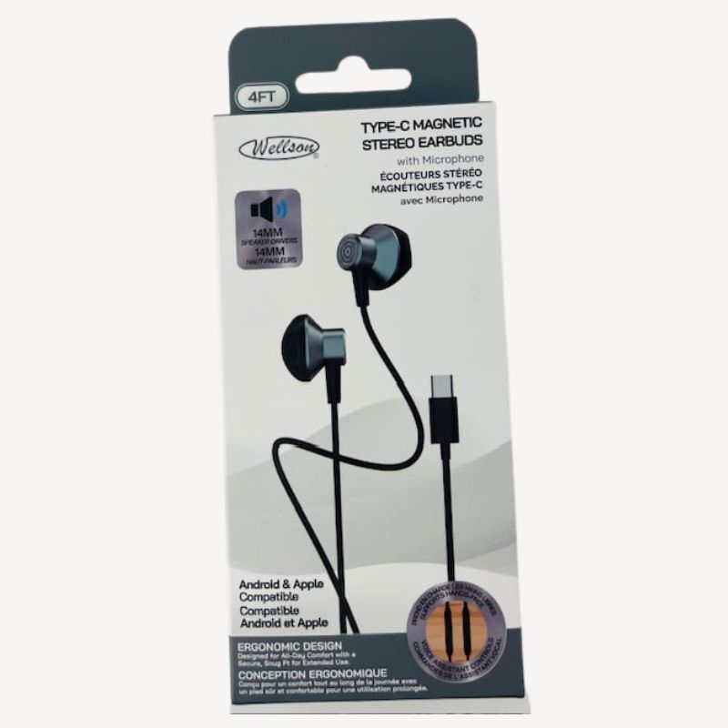 EARPHONE TYPE-C MAGNETIC FOR ANDROID & APPLE 4FT CABLE