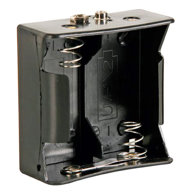 BATTERY HOLDER DX2 PLASTIC BLK SNAP TERMINALS