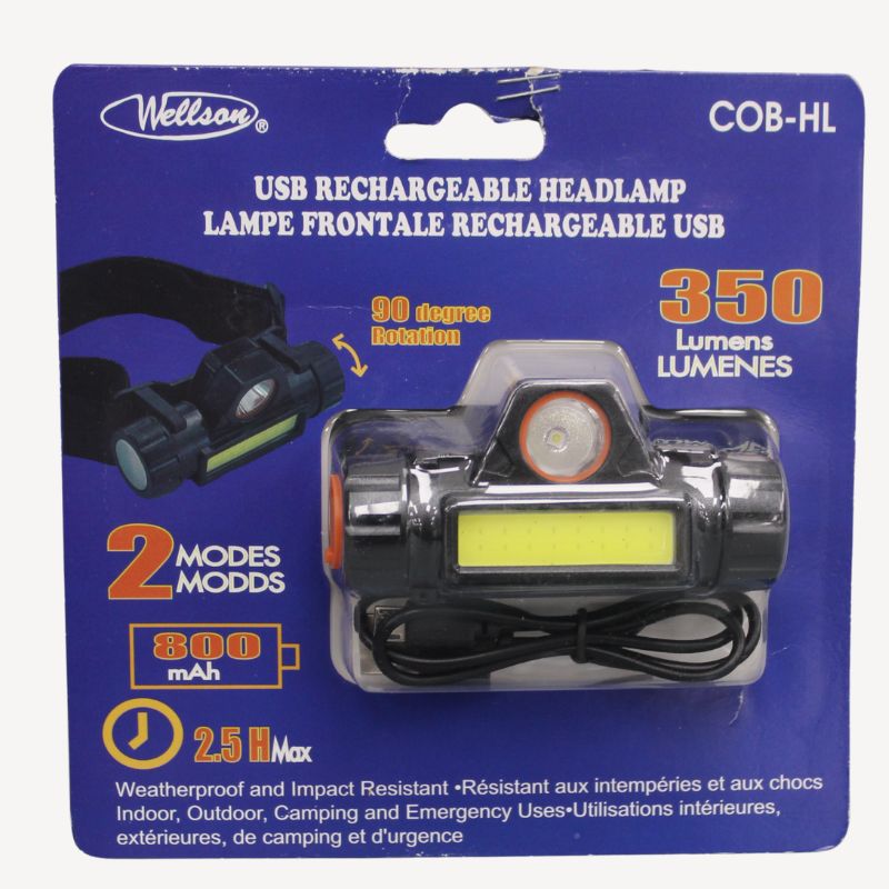 HEADLAMP LED WIDE BEAM 350LUMEN 90 DEGREE RECHARGABLE 800MAH
