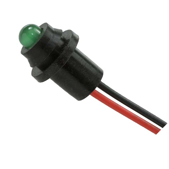 INDICATOR 2.2V LED 6.35MM GRN CHMT 30MCD 25MA  WIRE