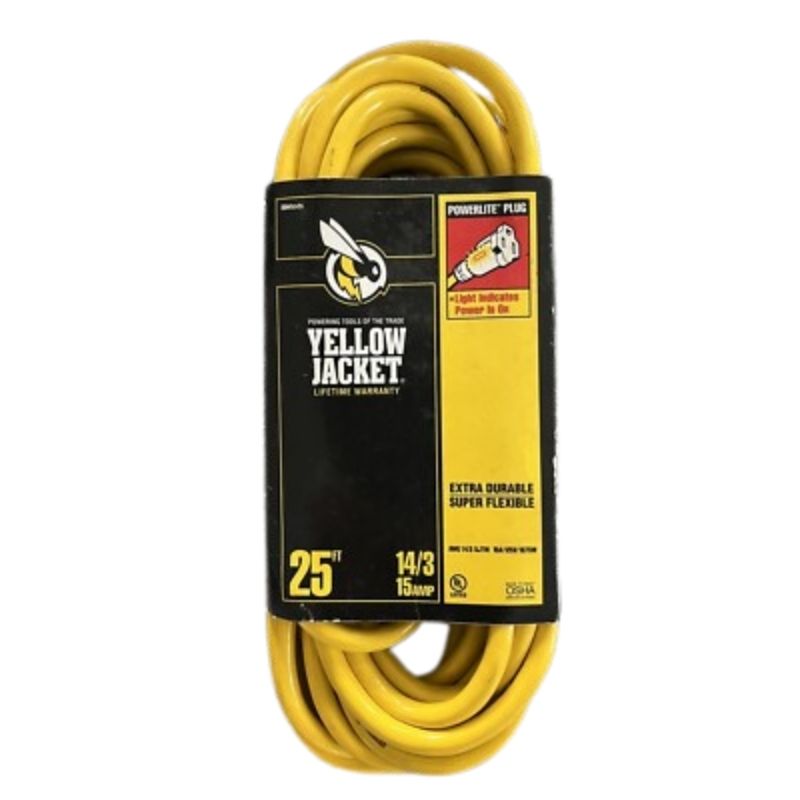 EXTENSION CORD 3/14 25FT SJTW YEL 5-15P TO 5-15R 15A/125V