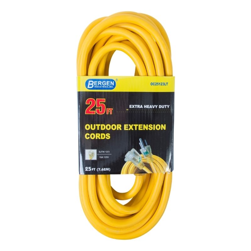 EXTENSION CORD 3/12 25FT SJTW YEL WITH LIGHTED ENDS