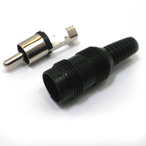 RCA PLUG INLINE SOL PLAST BLK 