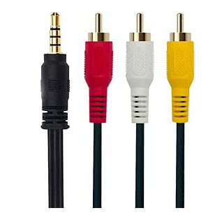 AUDIO VIDEO CABLE 3.5MM 4CPL RCAPLX3 3BAND GOLD BLK 6FT