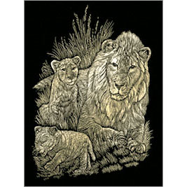 GOLD ENGRAVING LION & CUBS 