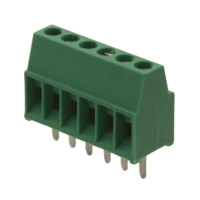 TERM BLOCK 6P PCST 2.54MM 18-30 AWG 6A/125V GRN SIDE ENTRY