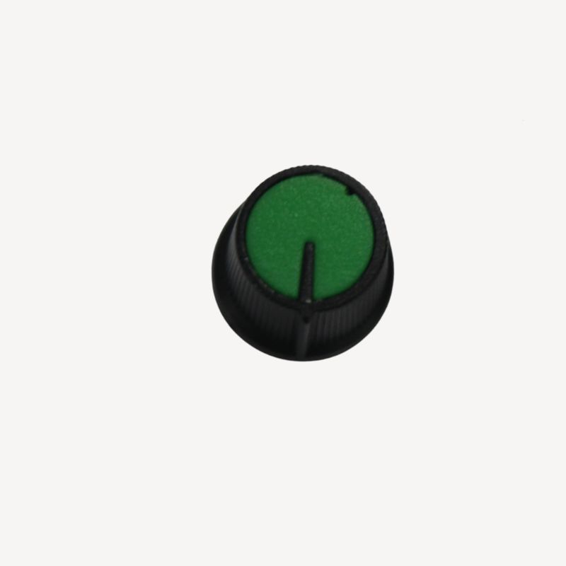 KNOB 1/4IN PLAST 15MM SNAPON RND GREEN TOP