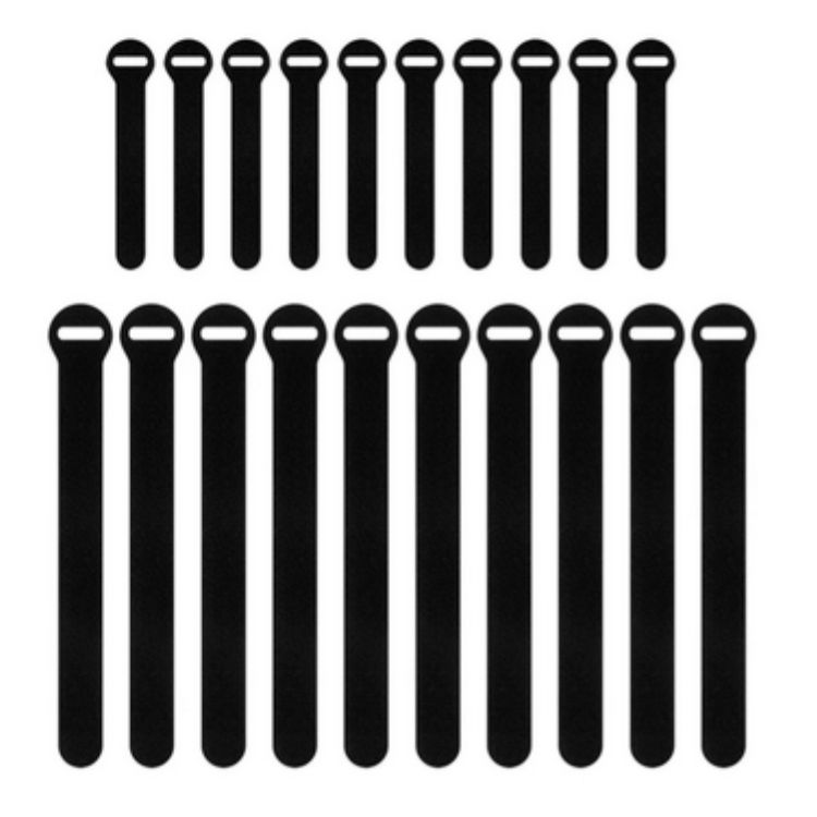 VELCRO HOOK AND LOOP CABLE TIES ASSORTED 5IN 8IN BLACK 20PCS