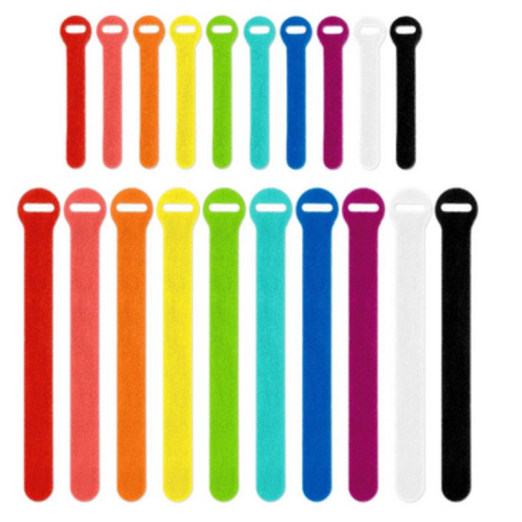 VELCRO HOOK AND LOOP CABLE TIES ASSORTED 5/8IN MULTI COLOR 20PCS