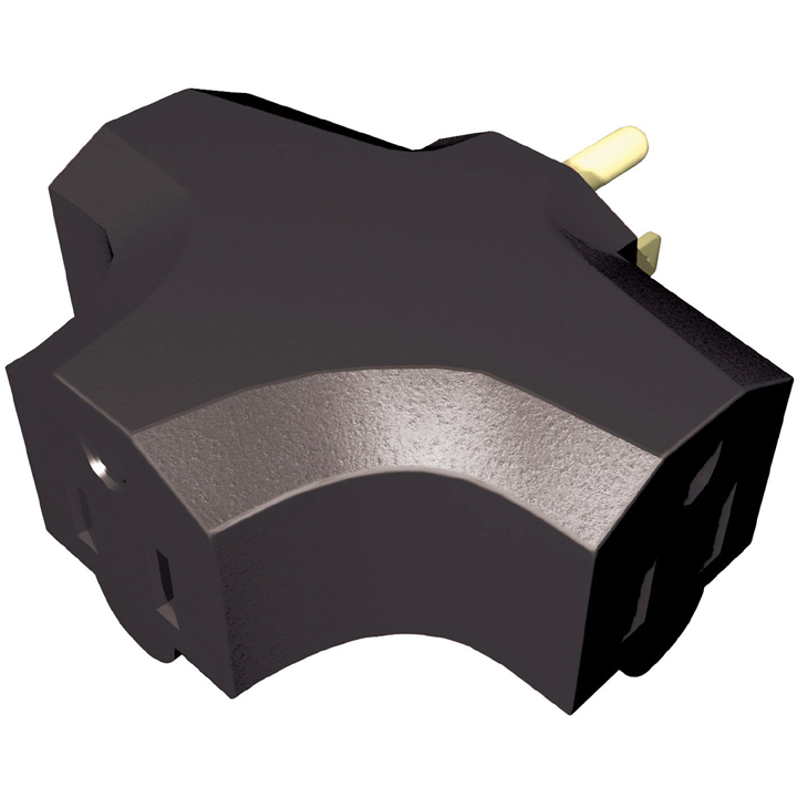WALL TAP 3-OUTLET BLACK 15A/125VAC/1875W
