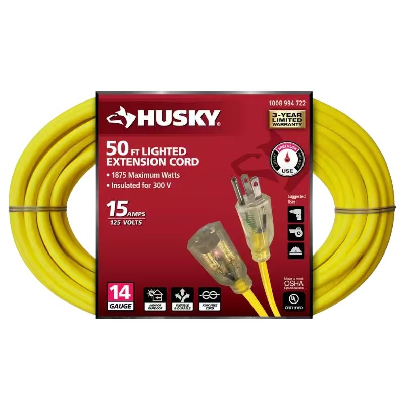 EXTENSION CORD 3/14 50FT SJTW YEL WITH LIGHTED ENDS