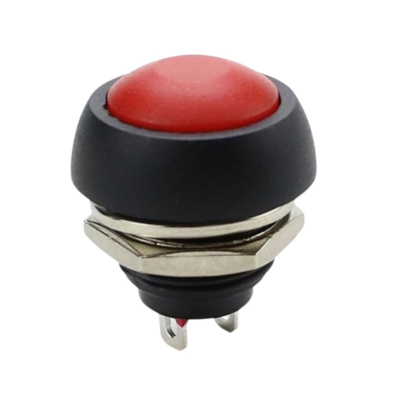 PUSH SWITCH MOM 1P1T NO THR SOL 12MM 2A 48VDC DOMED HEAD RED