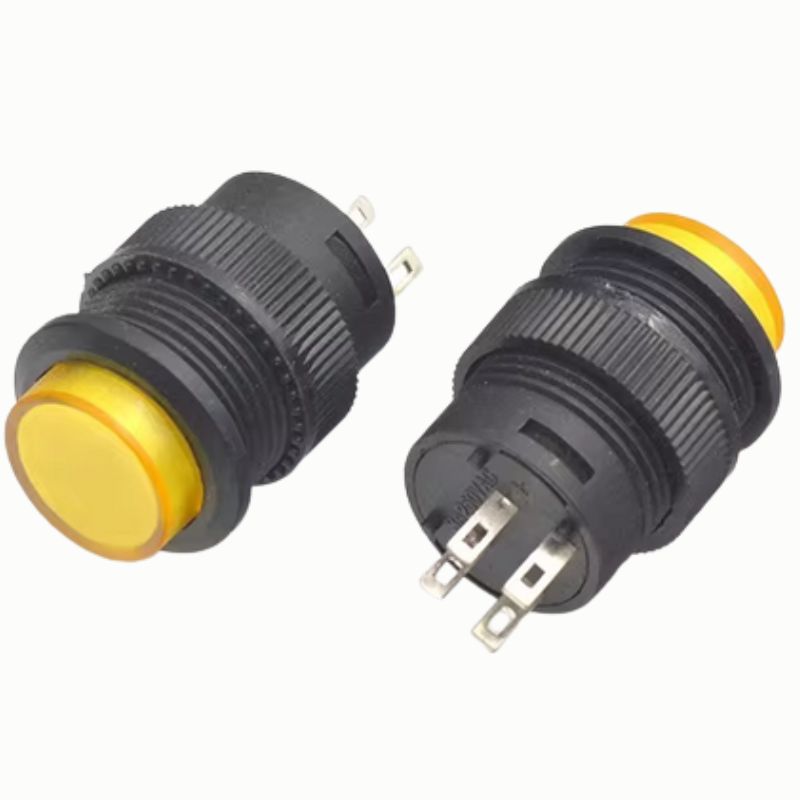 PUSH SWITCH LIT LATCH YEL 1P1T NO/NC 3A/250V 16MM TH SOL/PUSH