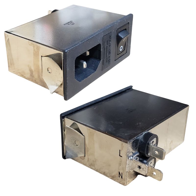 AC FILTER EMI 6A 115/250V PLUG SNAP QTAB W/SWITCH & FUSE BLOCK