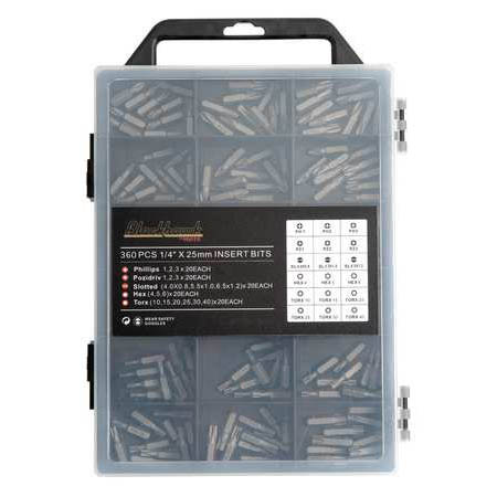 SCREWDRIVER MULTIBIT 1/4IN DRIVE PHIL SLOTED HEX TORX 360PCS/SET