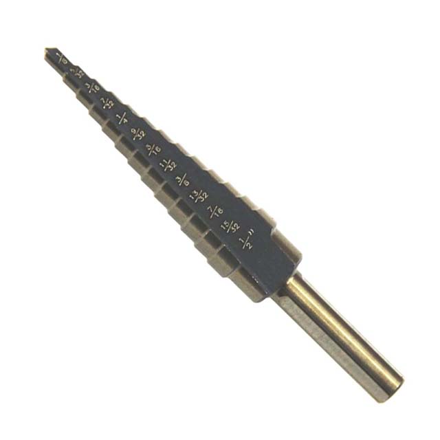 STEP DRILL COBALT BIT 1/8-1/2IN 3IN LONG 1/4IN SHANK 13 STEP