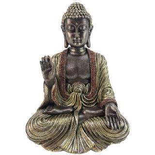 BUDDHA RIGHT HAND UP STATUE IN SITTING POSITION 7X6X10IN
