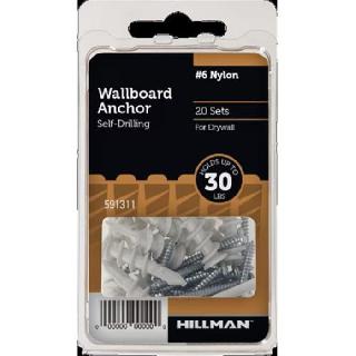 ANCHOR NYLON WALLBOARD & SCREWS #6 20PC SET 30LBS SELFDRILLING
SKU:269306