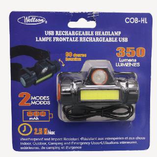 Headlamp Led Wide Beam 350lumen 90 Degree Rechargable 800mah