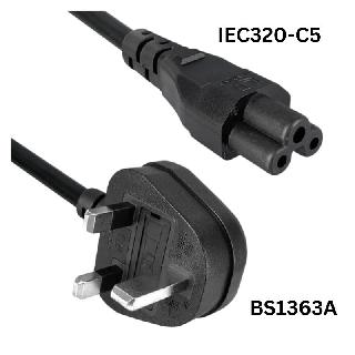 Inst Cord 3/18 5ft Uk-3pin To Mickey Mouse Cord Rnd Blk