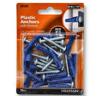 ANCHOR PLASTIC BLUE WITH SCREWS #8-10 1-1/4IN FOR DRYWALL
SKU:269289