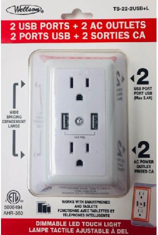 WALL TAP 2-OUTLET 2USB 15A 125V