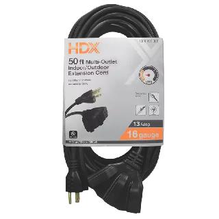 EXTENSION CORD 3/16 50FT SJTW BLK TRIPLE TAP ALL-WEATHER 13A