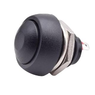 PUSH SWITCH MOM 1P1T NO THR SOL 12MM 2A 48VDC DOMED HEAD BLACK