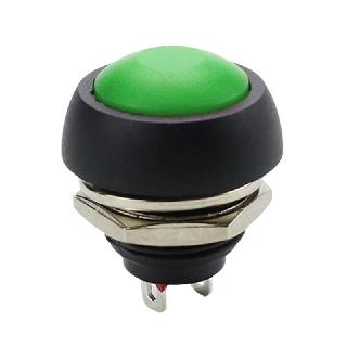 PUSH SWITCH MOM 1P1T NO THR SOL 12MM 2A 48VDC DOMED HEAD GREEN