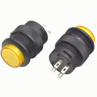 PUSH SWITCH LIT LATCH YEL 1P1T NO/NC 3A/250V 16MM TH SOL/PUSH