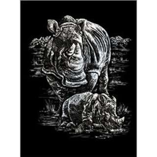 SILVER ENGRAVING RHINOCEROUS AND