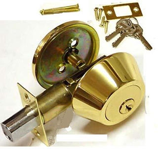 DEADBOLT LOCK GOLD PLATED 3 KEYS 
SKU:222883